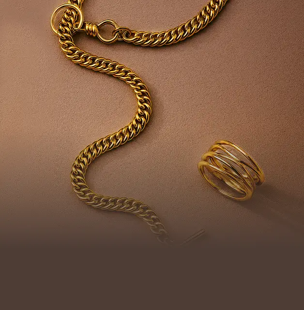 Gold jewelry chain and ring